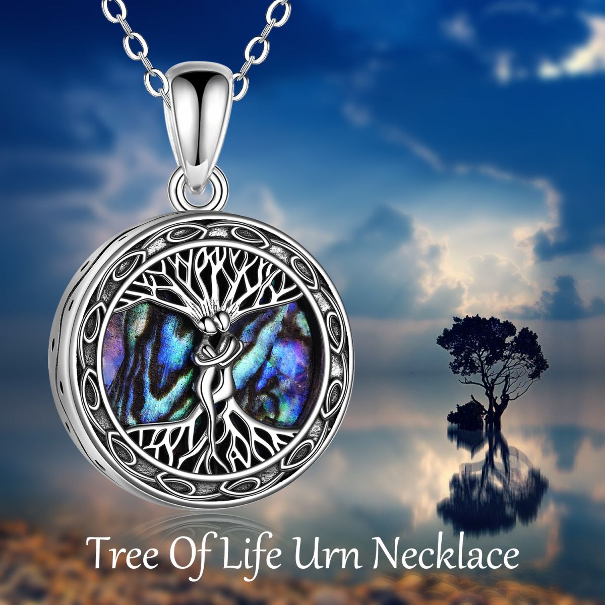 Collier Urne en argent Abalone Shellfish Tree Of Life avec mot gravé-6