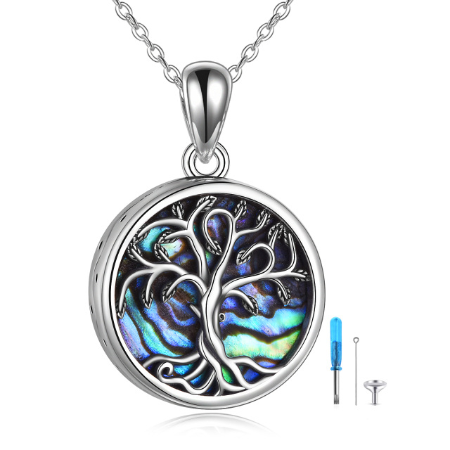 Collana con urna per ceneri in argento sterling con crostacei abaloni e albero della vita con parola incisa