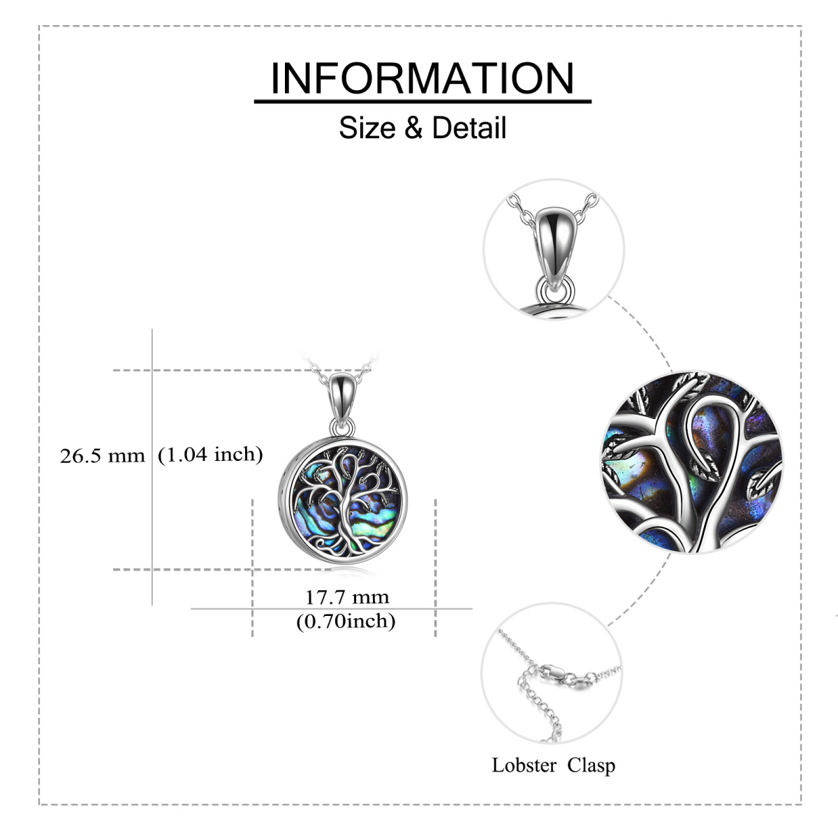 Collier en argent sterling pour cendres avec mot gravé Abalone Shellfish Tree Of Life Urn Necklace-5