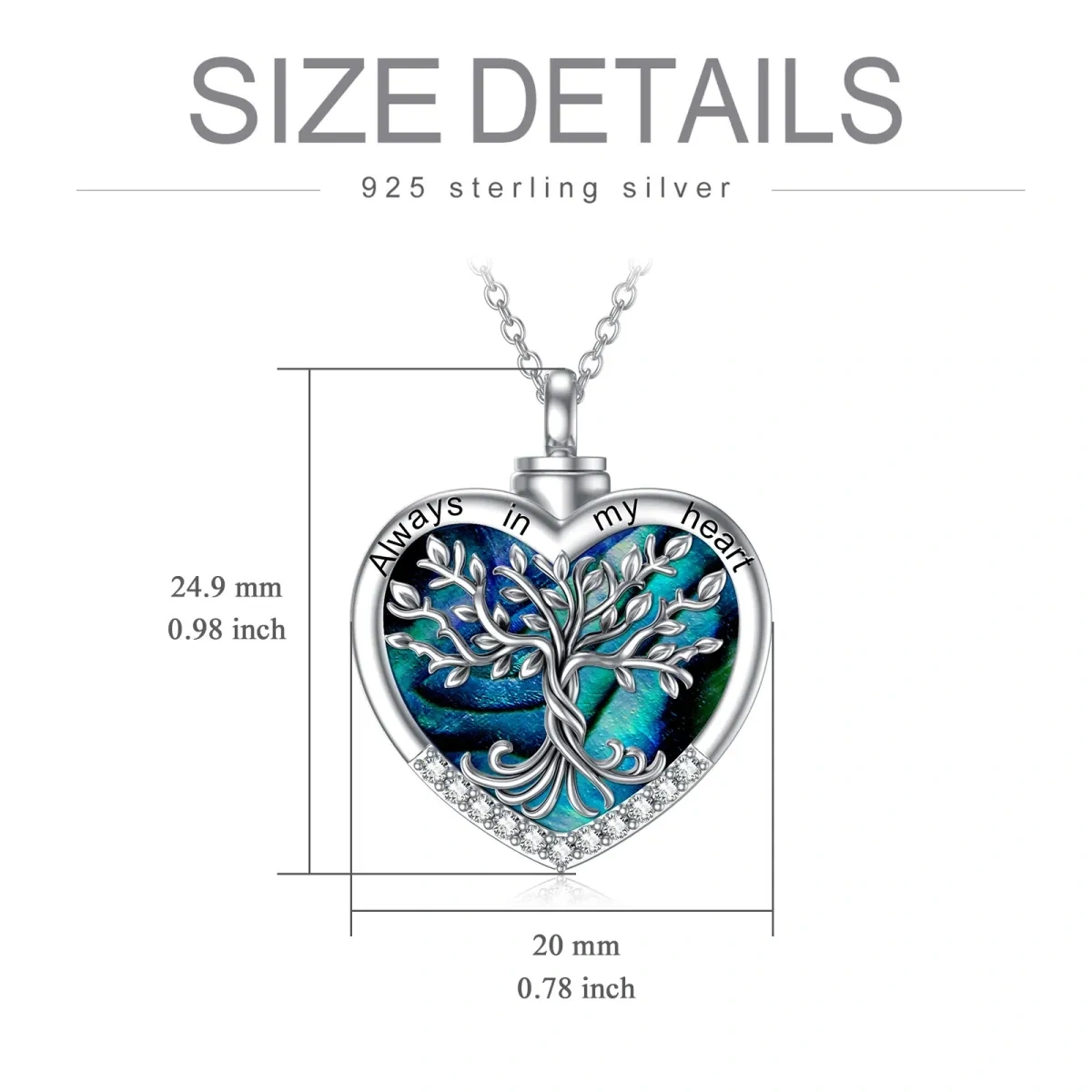 Sterling zilveren hart Abalone schelpdieren levensboom Urn ketting voor as-3