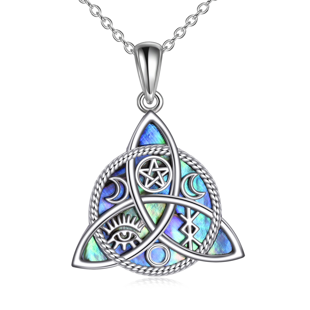 Collier avec pendentif déesse de la triple lune en argent sterling et coquillage d'ormeau-1