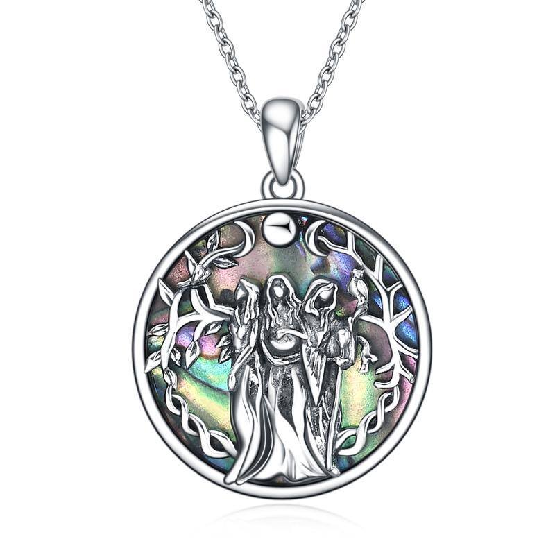 Collana con ciondolo della dea della luna tripla in argento sterling con molluschi Abalone-1