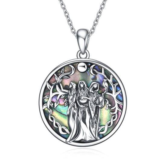 Sterling Silver Abalone Shellfish Triple Moon Goddess Pendant Necklace