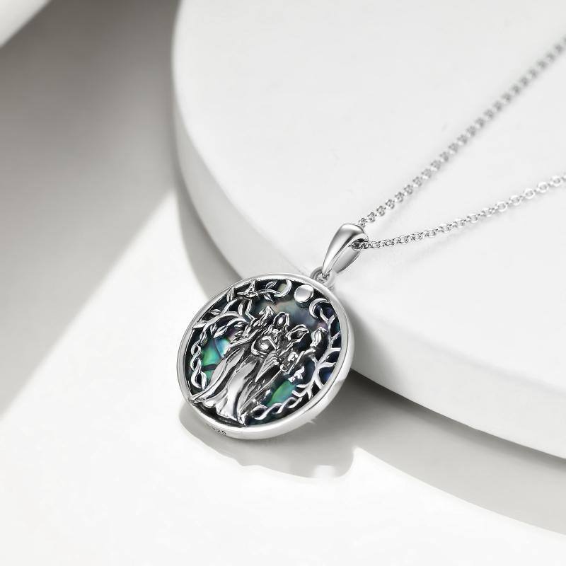 Sterling Silver Abalone Shellfish Triple Moon Goddess Pendant Necklace-3