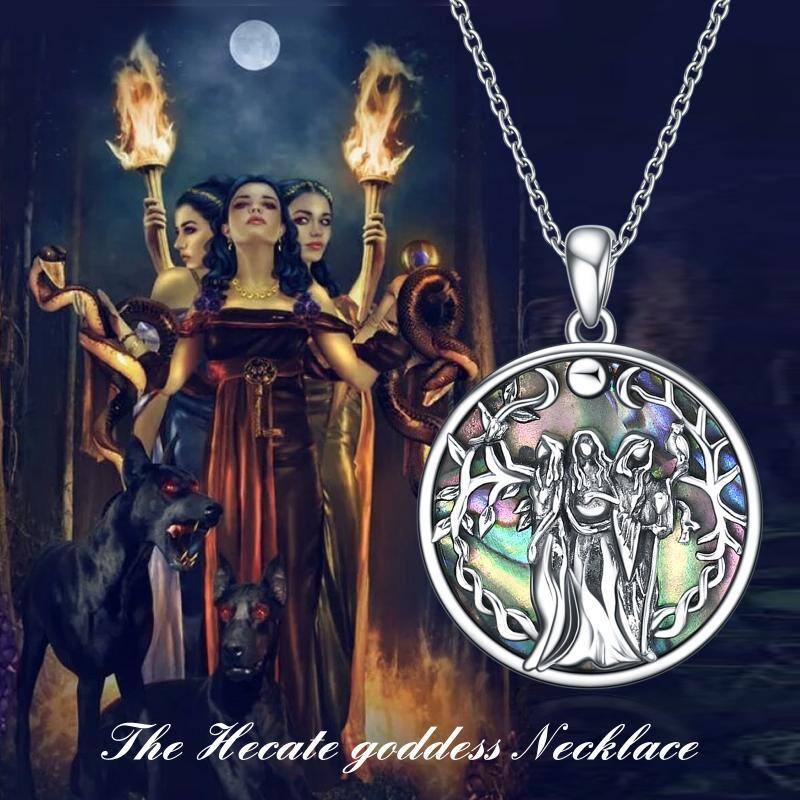 Sterling Silver Abalone Shellfish Triple Moon Goddess Pendant Necklace-4