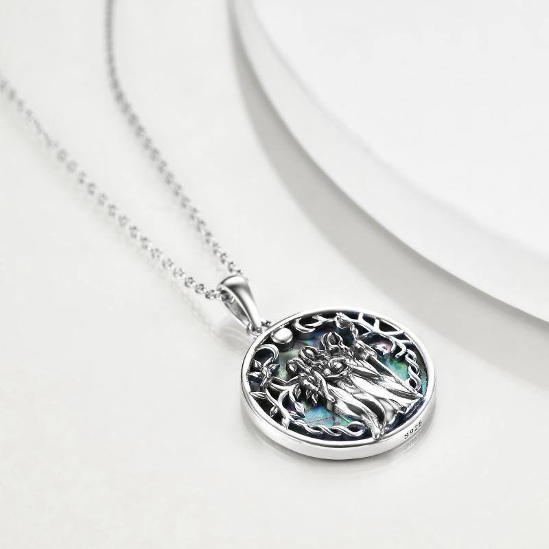 Sterling Silver Abalone Shellfish Triple Moon Goddess Pendant Necklace-5