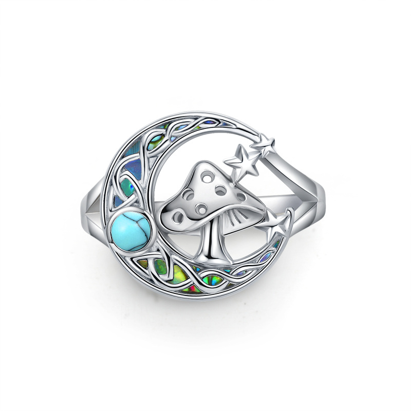 Sterling Silver Abalone Shellfish & Turquoise Mushroom & Celtic Knot & Moon & Star Ring-17