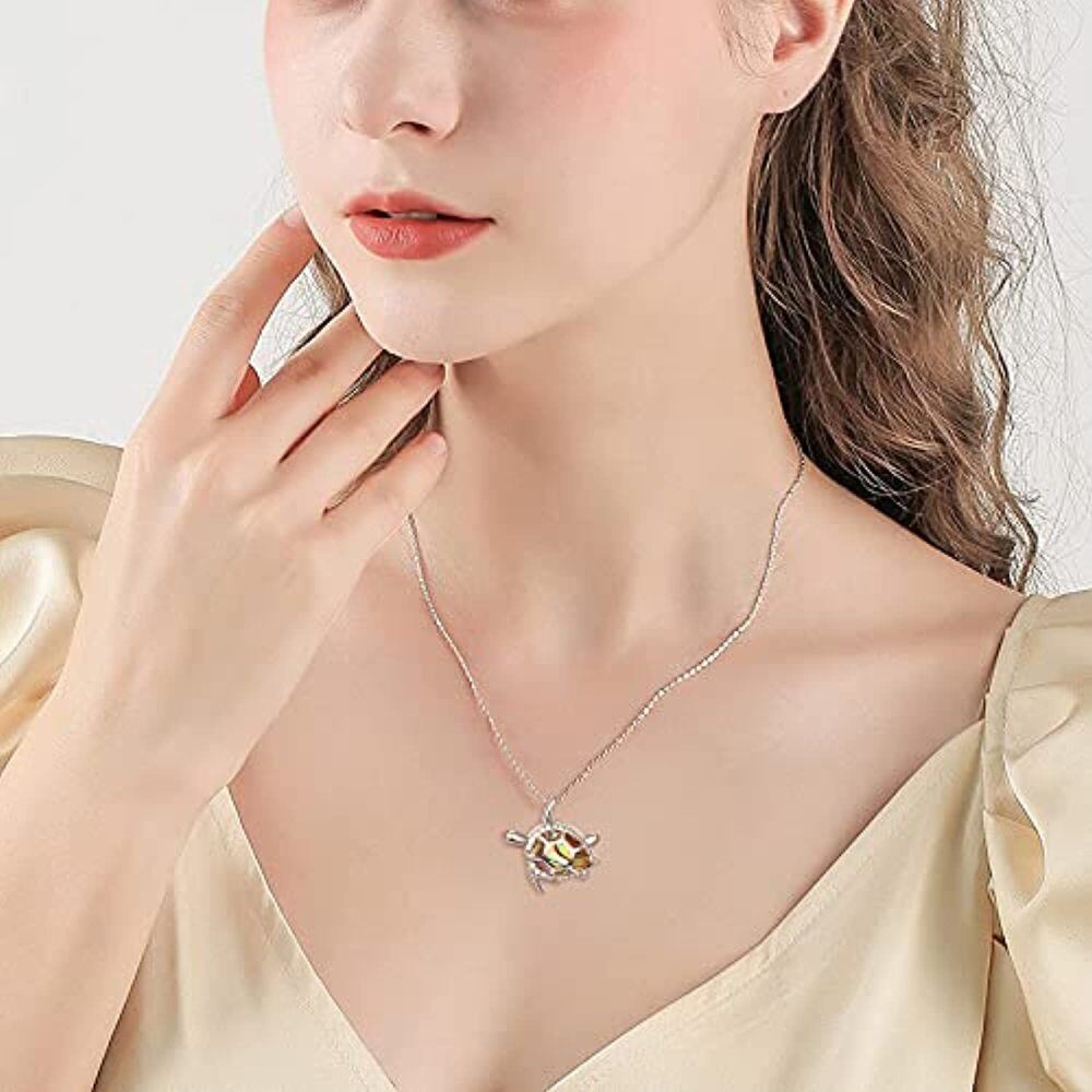 Sterling Silver Abalone Shellfish Turtle Personalized Photo Locket Necklace-2