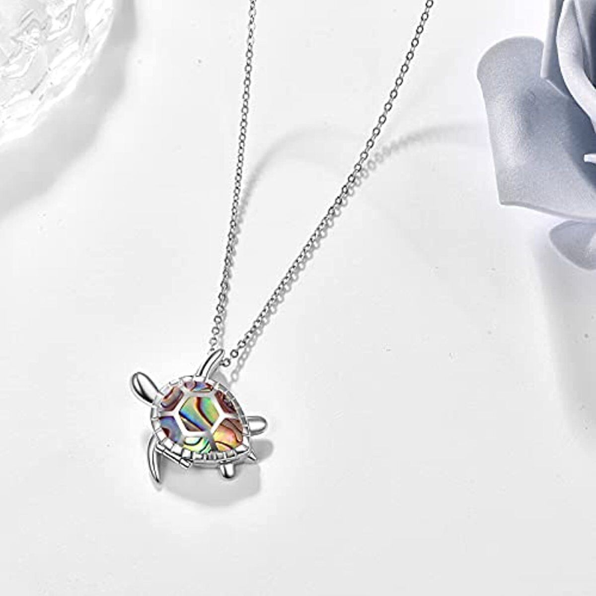 Sterling zilveren Abalone schelpdieren schildpad gepersonaliseerde fotozakje ketting-3