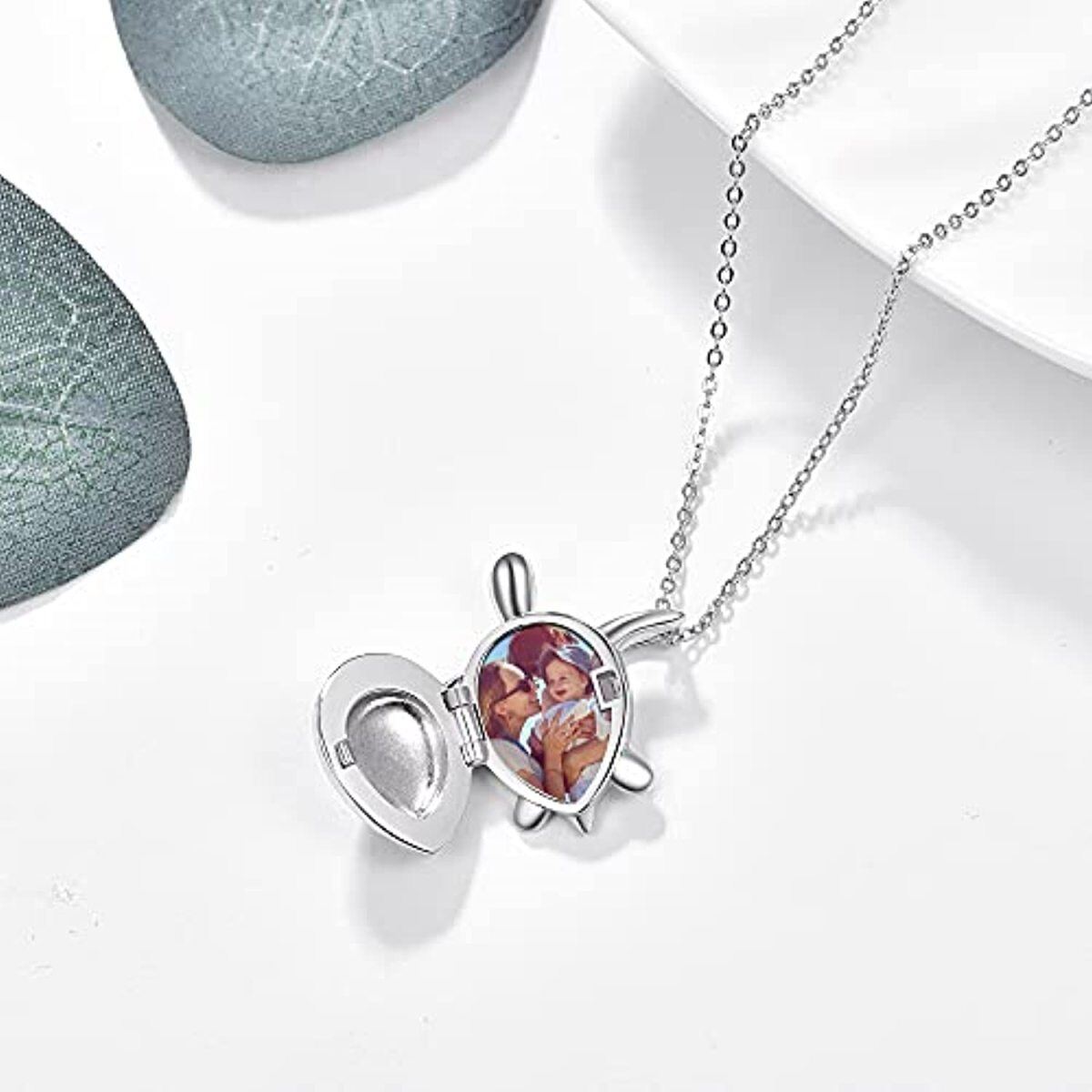 Sterling zilveren Abalone schelpdieren schildpad gepersonaliseerde fotozakje ketting-5