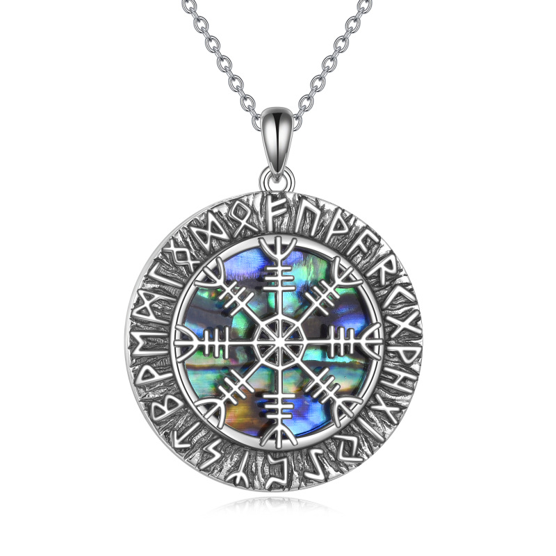 Sterling Silver Abalone Shellfish Viking Rune Coin Pendant Necklace-12