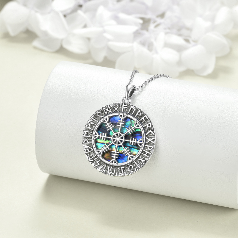 Sterling Silber Abalone Muscheln Wikinger Rune Münze Anhänger Halskette-3