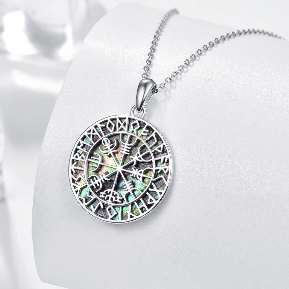 Collana con ciondolo a forma di runa vichinga in argento sterling con molluschi Abalone-4