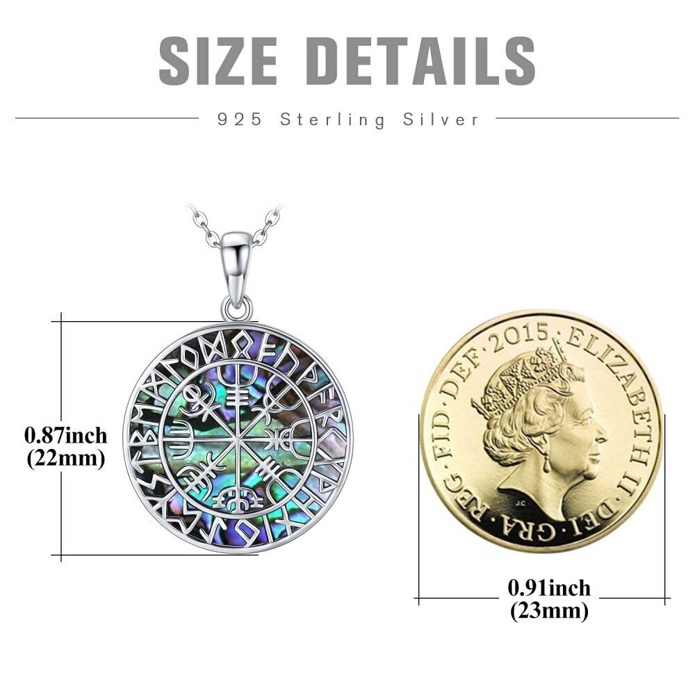 Collana con ciondolo a forma di runa vichinga in argento sterling con molluschi Abalone-5