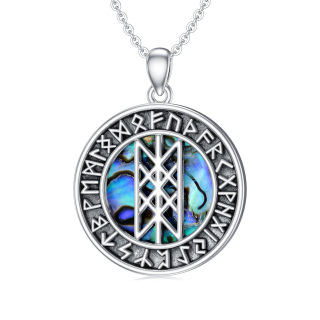 Sterling Silver Abalone Shellfish Viking Rune Pendant Necklace-4