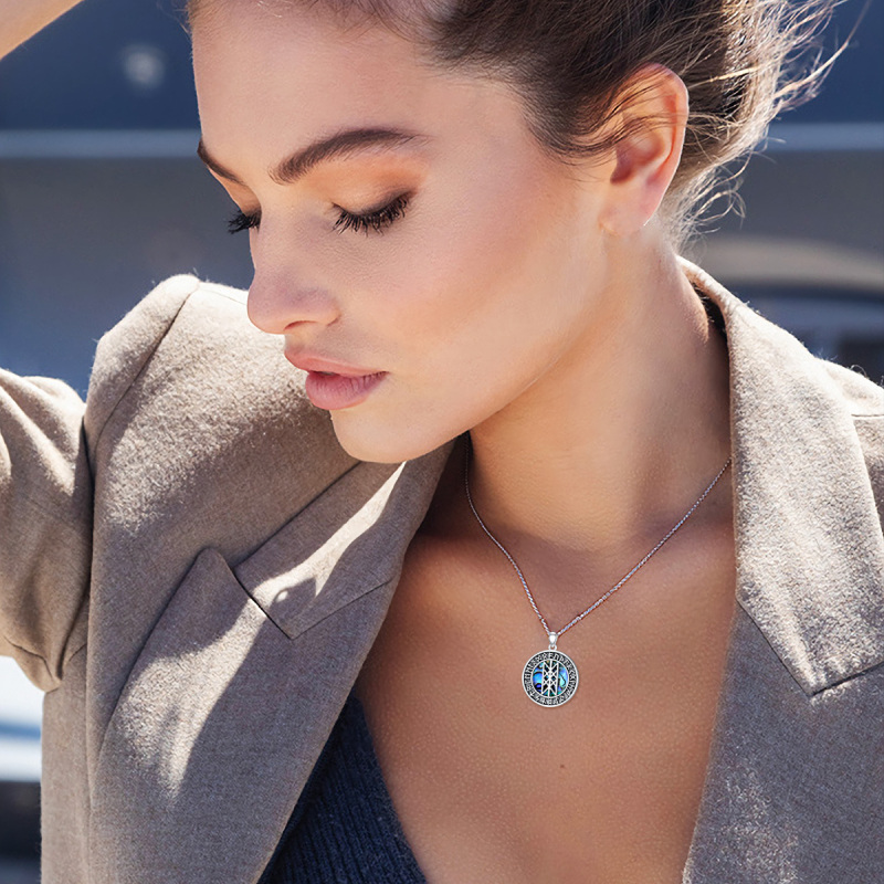 Collana con ciondolo a forma di runa vichinga in argento sterling con molluschi Abalone-2