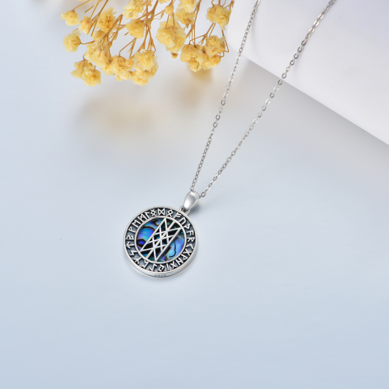Collana con ciondolo a forma di runa vichinga in argento sterling con molluschi Abalone-3