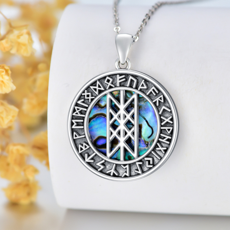 Collana con ciondolo a forma di runa vichinga in argento sterling con molluschi Abalone-4