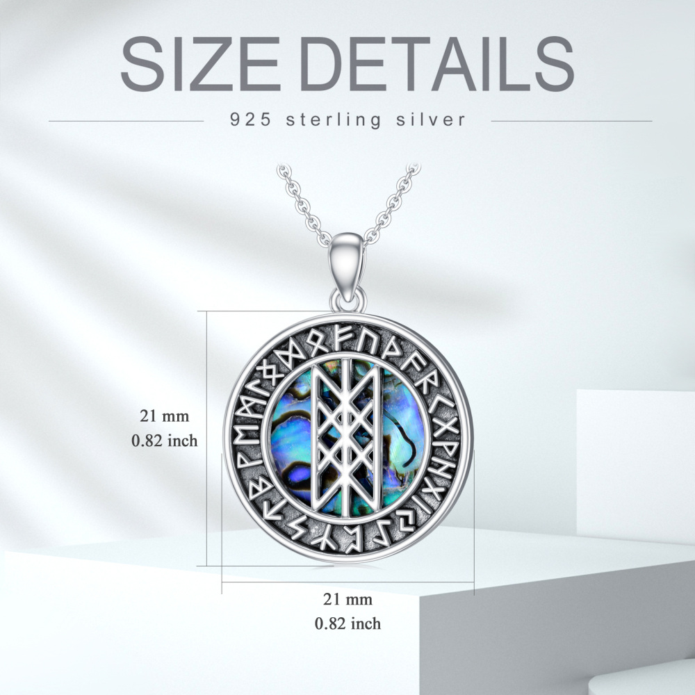 Sterling Silver Abalone Shellfish Viking Rune Pendant Necklace-5