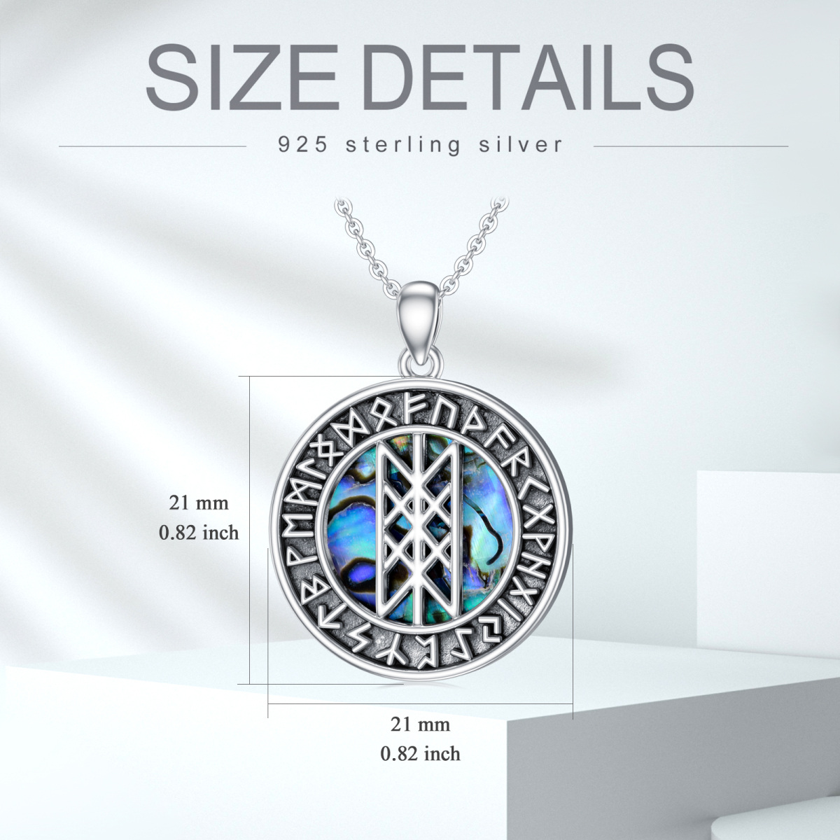 Sterling Silver Abalone Shellfish Viking Rune Pendant Necklace-5