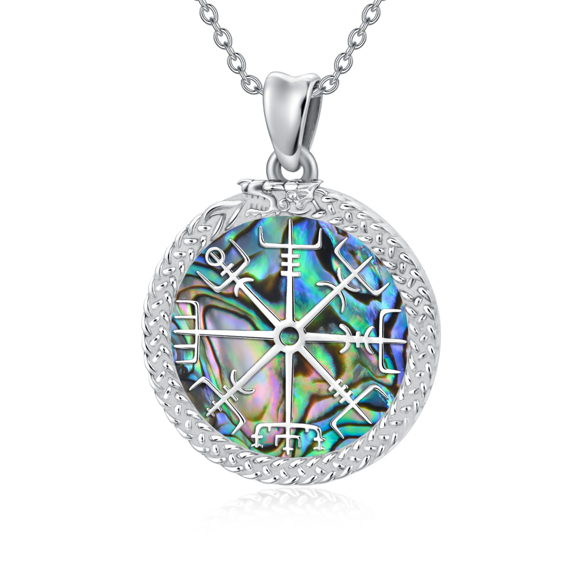 Collier en argent sterling avec pendentif Abalone Shellfish Viking Rune Vegvisir-1