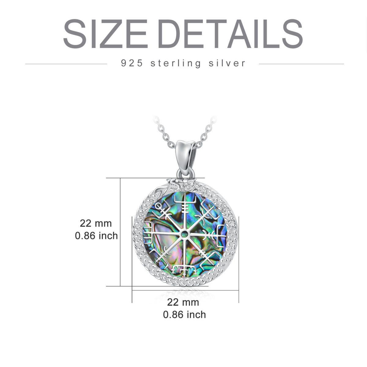 Sterling Silver Abalone Shellfish Viking Rune Vegvisir Pendant Necklace-5