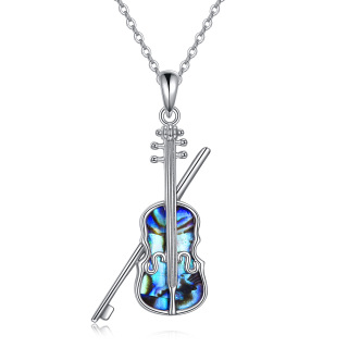 Sterling Silver Abalone Shellfish Violin Pendant Necklace-12