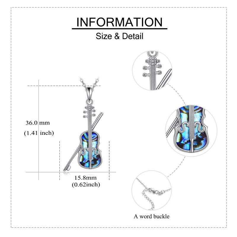 Sterling Silver Abalone Shellfish Violin Pendant Necklace-6