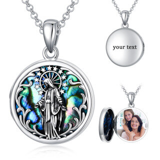 Sterling Silver Abalone Shellfish Virgin Mary Personalized Photo Locket Necklace-5