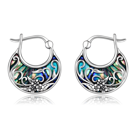 Sterling Silver Abalone Shellfish Wildflowers Hoop Earrings