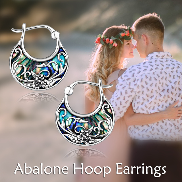 Sterling Silver Abalone Shellfish Wildflowers Hoop Earrings-6