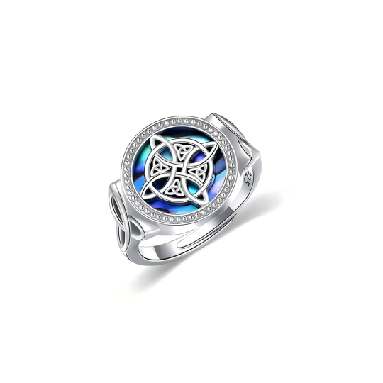 Sterling Silver Abalone Shellfish Witches Knot Open Ring