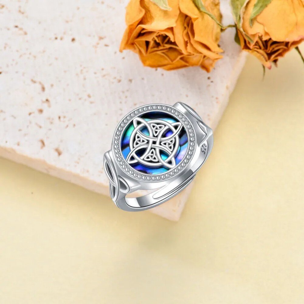 Sterling Silver Abalone Shellfish Witches Knot Open Ring-3