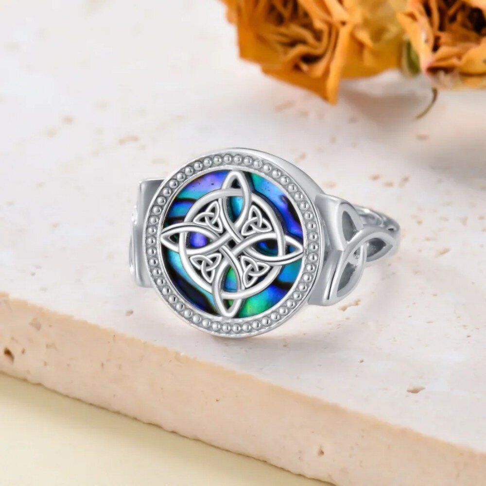 Sterling Silver Abalone Shellfish Witches Knot Open Ring-4