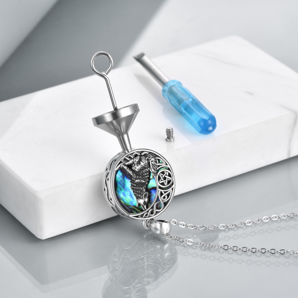 Sterling Silver Abalone Shellfish Wolf & Celtic Knot Urn Necklace for Ashes with Engraved Word-3