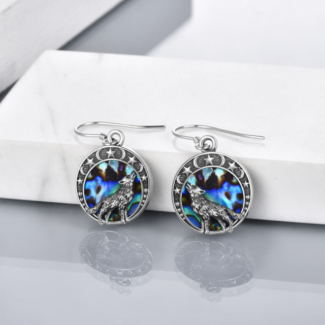 Sterling Silver Abalone Shellfish Wolf Drop Earrings-3