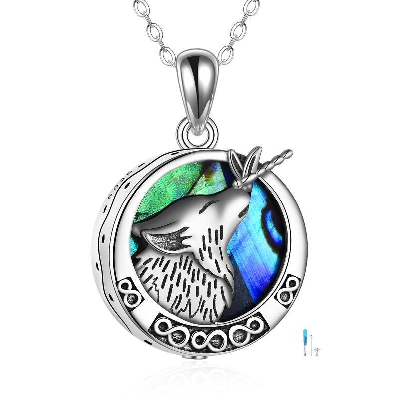 Sterling Silver Abalone Shellfish Wolf & Infinity Symbol Urn Necklace for Ashes with Engraved Word-1