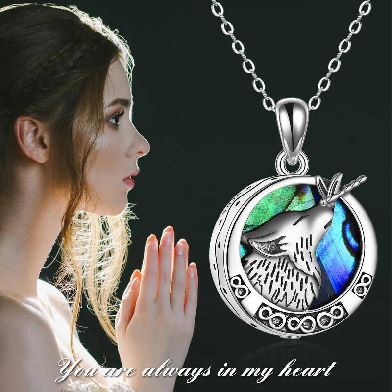 Sterling zilveren Abalone schelpdier wolf & oneindigheid symbool Urn ketting voor as met gegraveerd woord-3