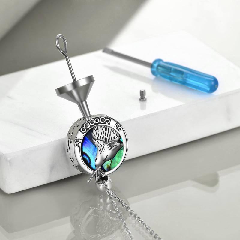 Sterling Silver Abalone Shellfish Wolf & Infinity Symbol Urn Necklace for Ashes with Engraved Word-4