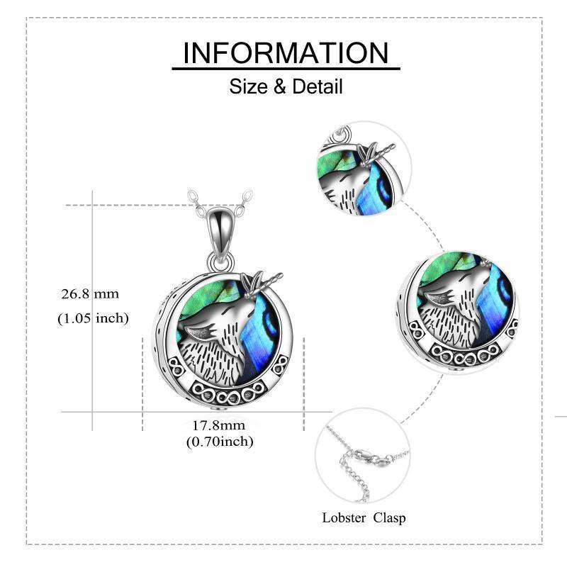 Urnen-Halskette aus Sterlingsilber mit Abalone-Muschel und Wolf-Unendlichkeitssymbol für die Asche mit eingraviertem Wort-6