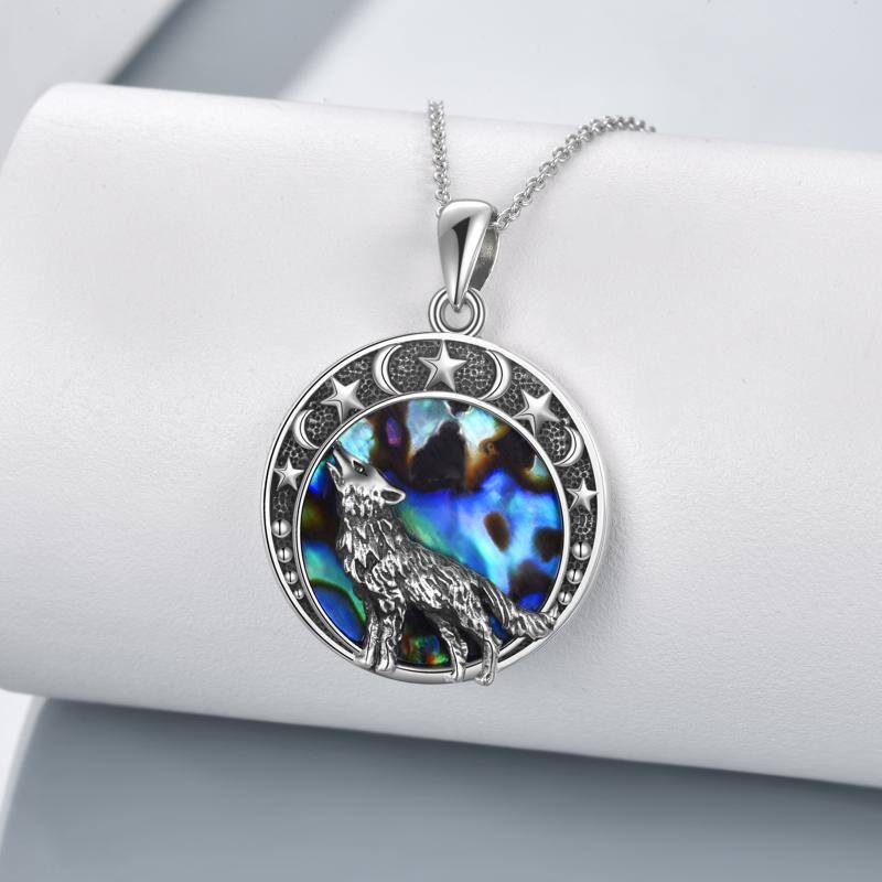 Sterling Silver Abalone Shellfish Wolf Pendant Necklace-3