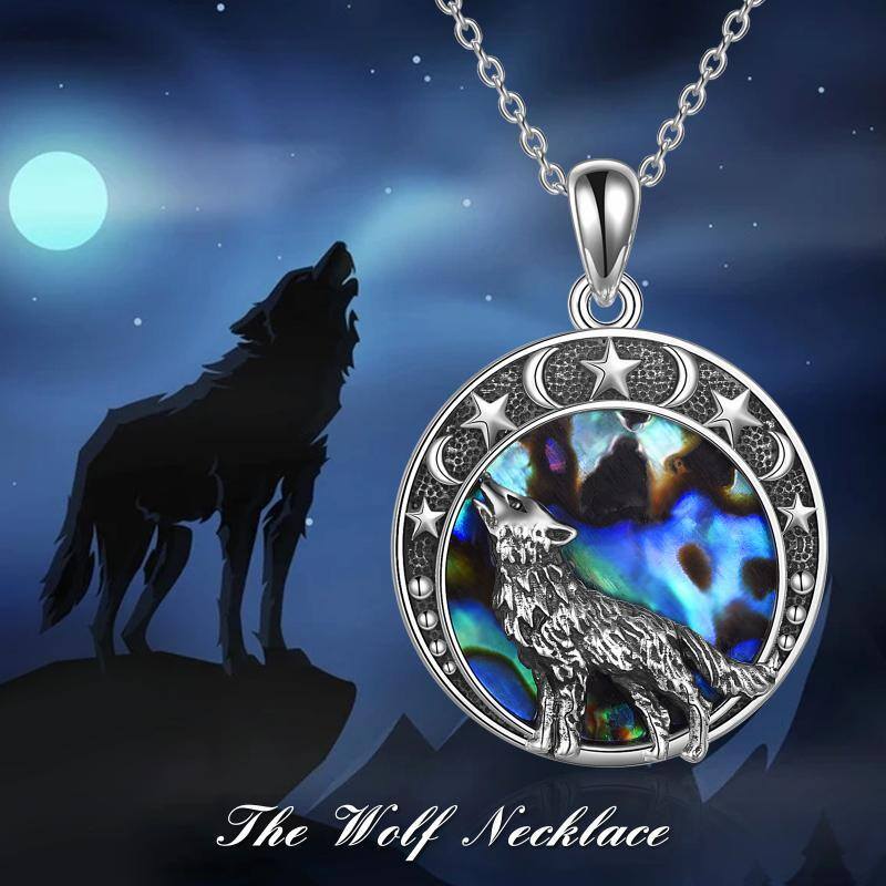 Sterling Silver Abalone Shellfish Wolf Pendant Necklace-6