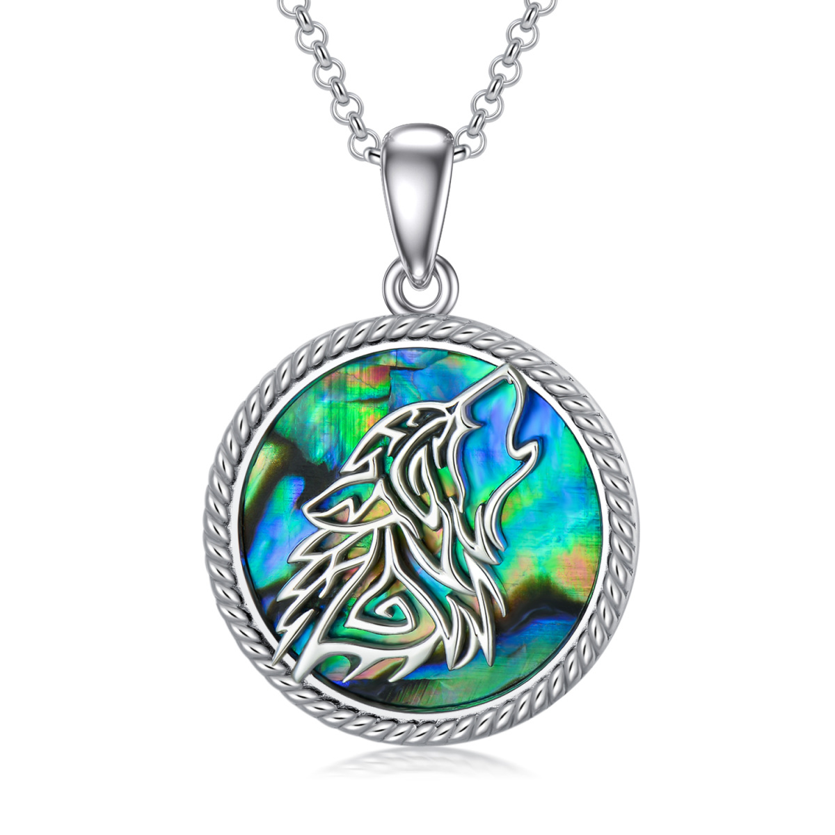 Srebrny naszyjnik z muszlą małży Abalone Shellfish Wolf Personalized Photo Locket dla mężczyzn-1