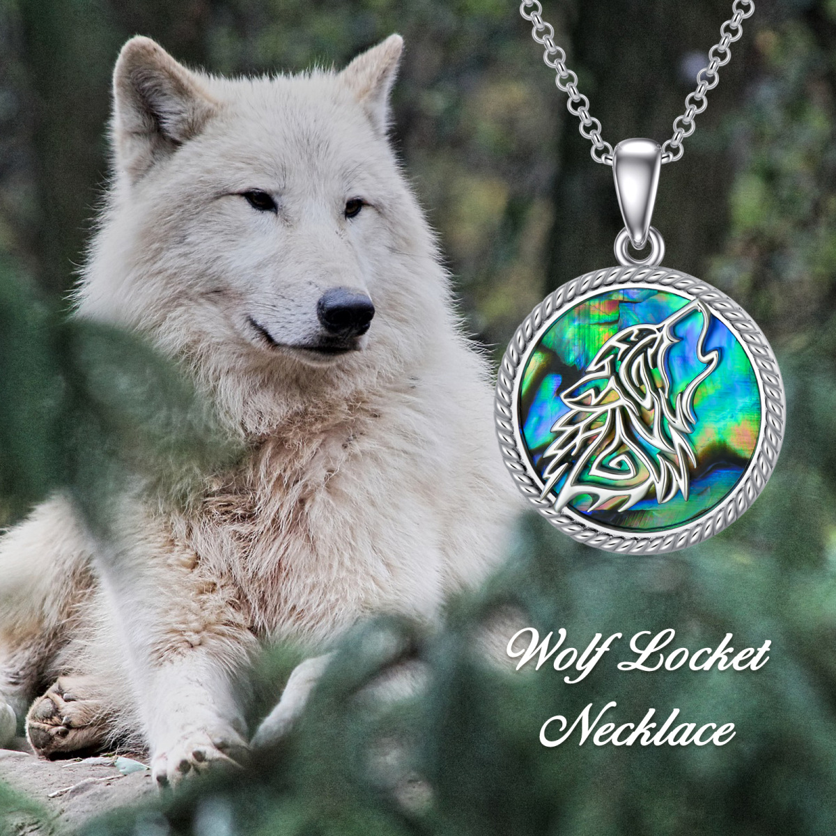 Srebrny naszyjnik z muszlą małży Abalone Shellfish Wolf Personalized Photo Locket dla mężczyzn-3