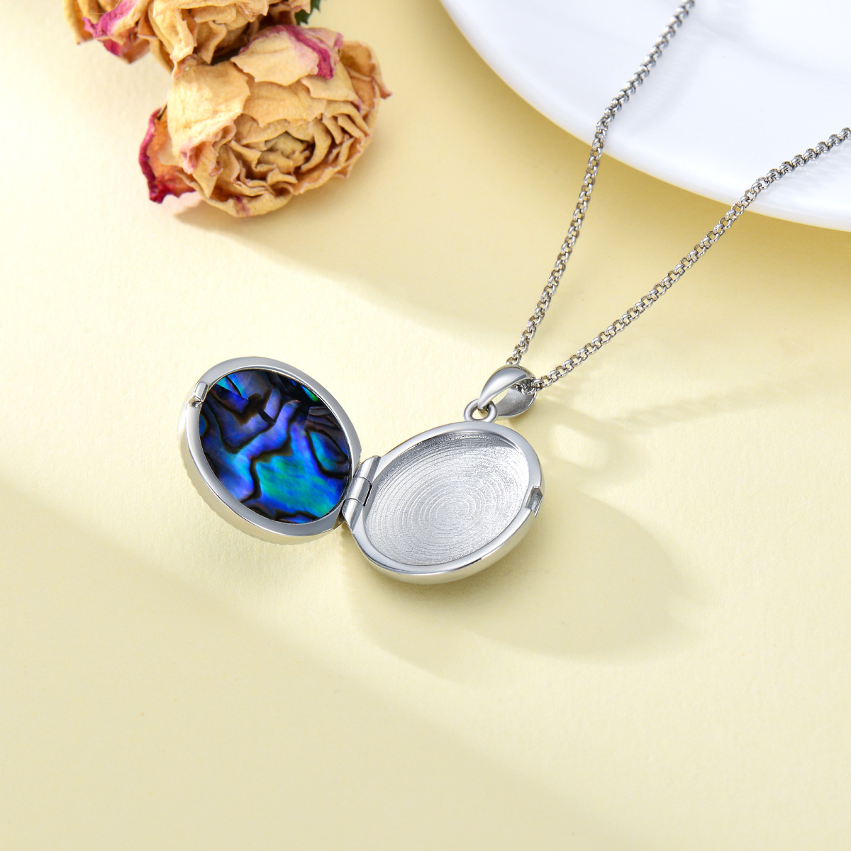 Srebrny naszyjnik z muszlą małży Abalone Shellfish Wolf Personalized Photo Locket dla mężczyzn-7