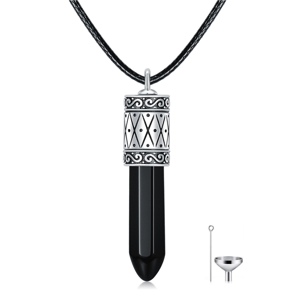 Sterling Silver Agate Bullet Urn Necklace for Ashes-1