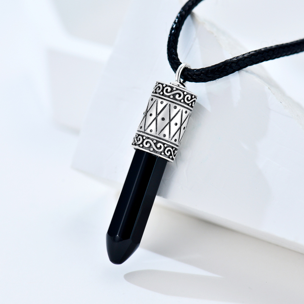 Sterling Silver Agate Bullet Urn Necklace for Ashes-3