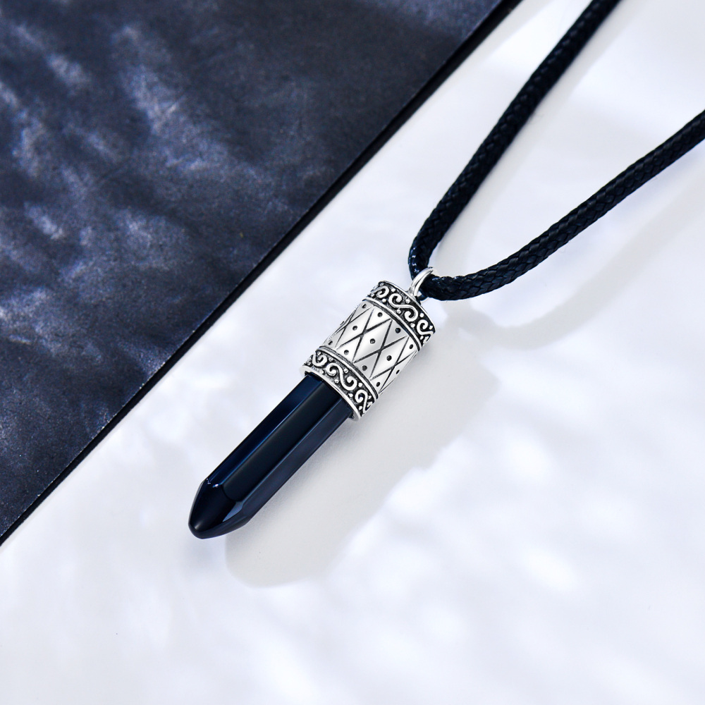 Sterling Silver Agate Bullet Urn Necklace for Ashes-4
