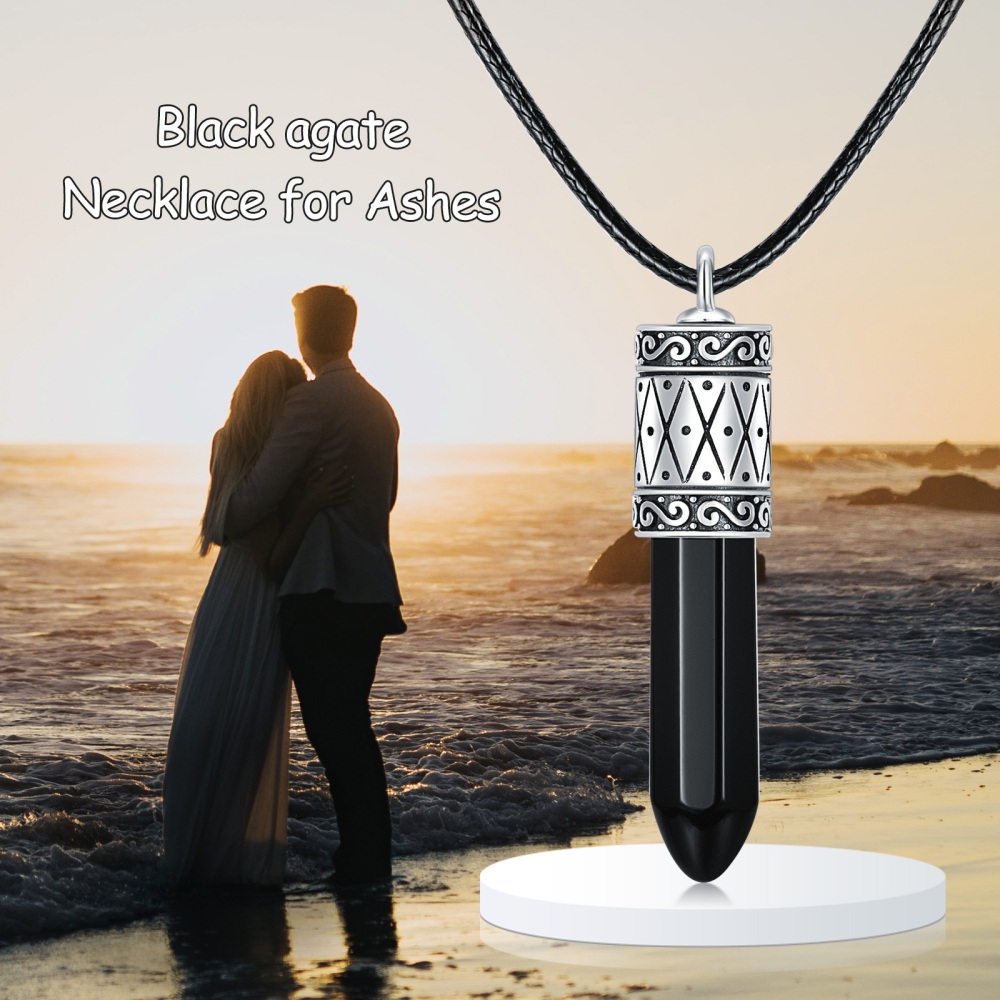 Sterling Silver Agate Bullet Urn Necklace for Ashes-6
