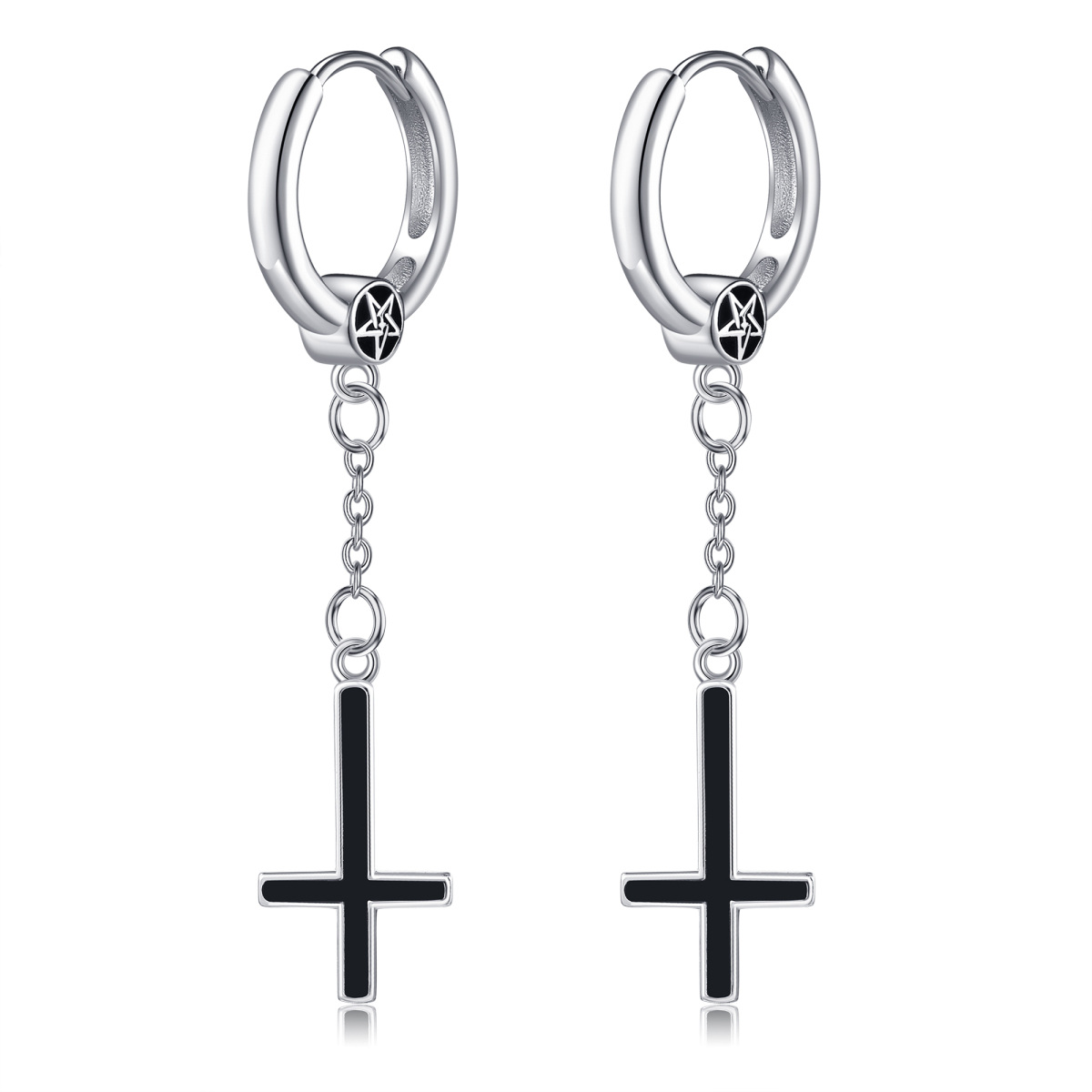 Sterling Silver Agate Cross Drop Earrings-1